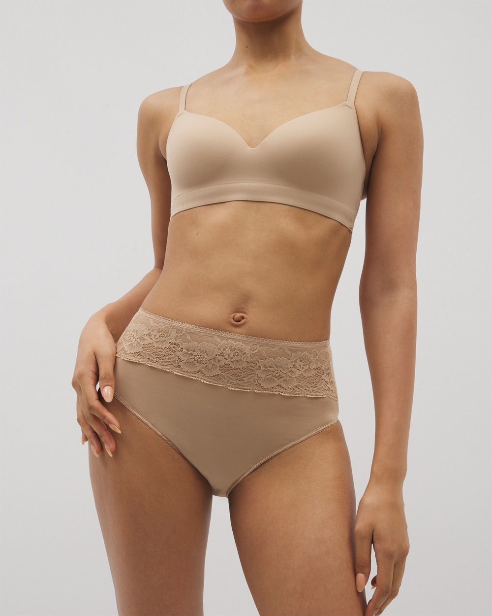 Shop Soma Women's No Show Microfiber Modern Brief Panty With Lace In Nude Size 2xl | Vanishing Edge Panti