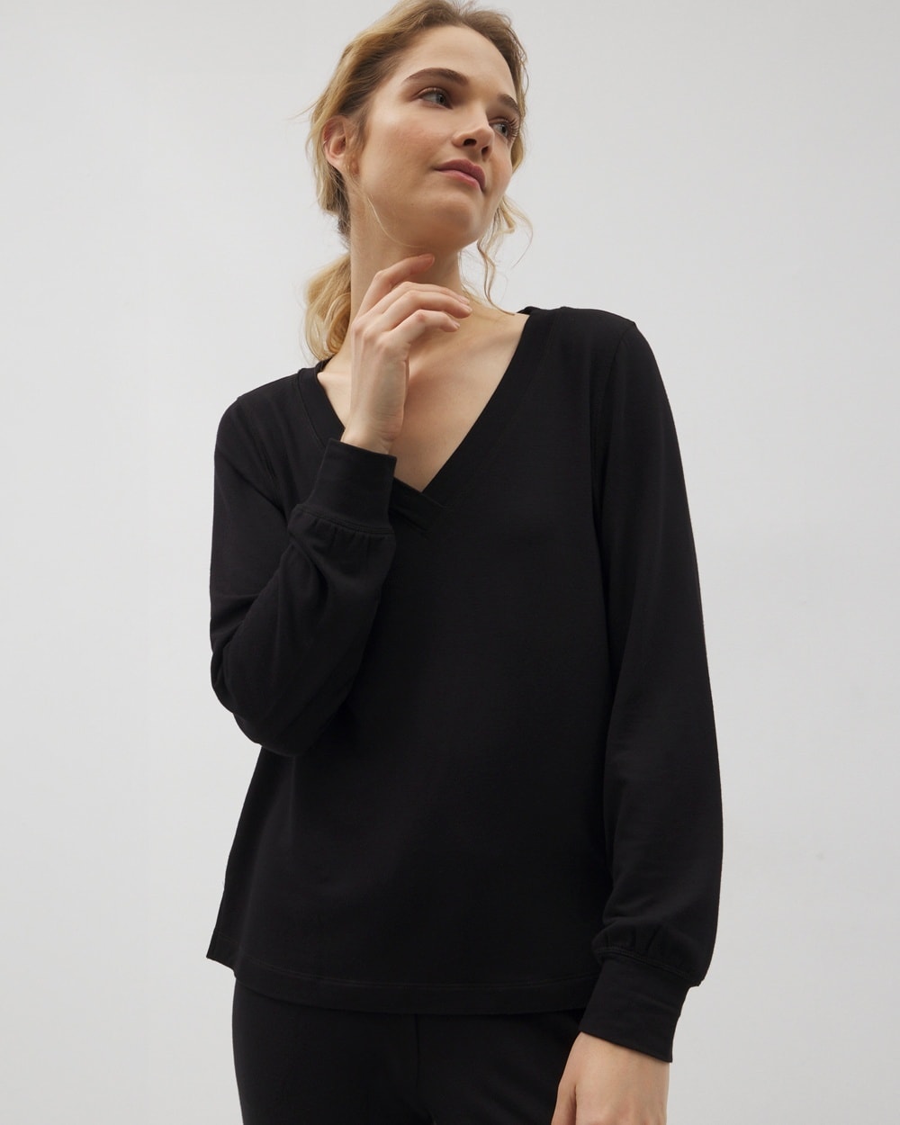 Shop Soma Women's Long Sleeve V-neck In Black Size Large | Pajama Sets
