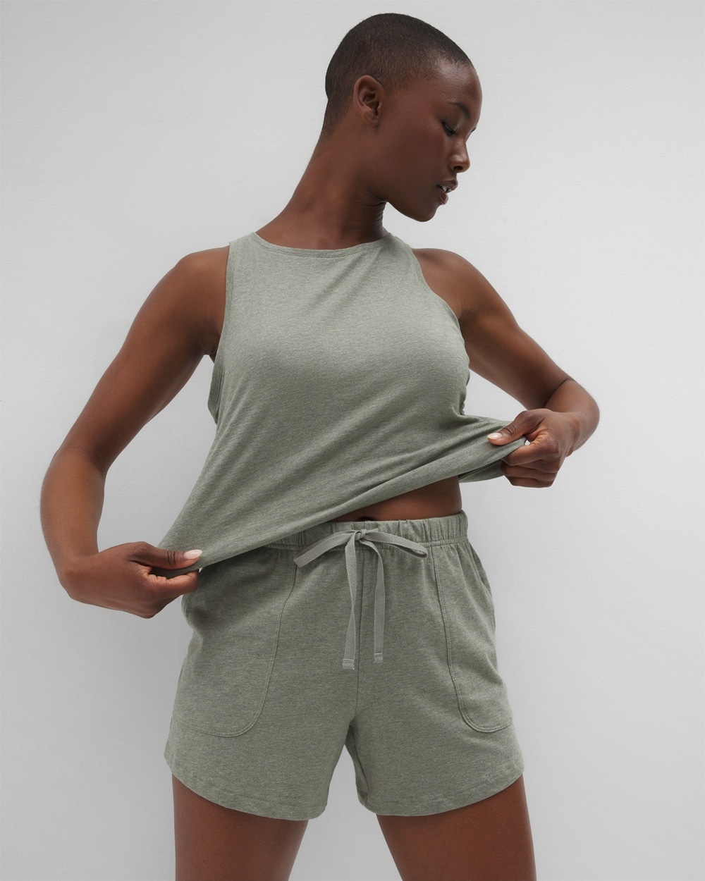 Soma Women's Cotton Pajama Shorts In Green Size Large | Mother's Day Pajamas In Heather Highlands