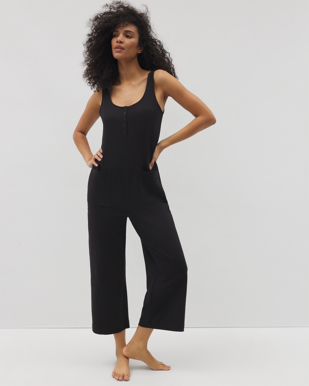 Soma Women's Cotton Henley Jumpsuit In Black Size 2xl | In Black