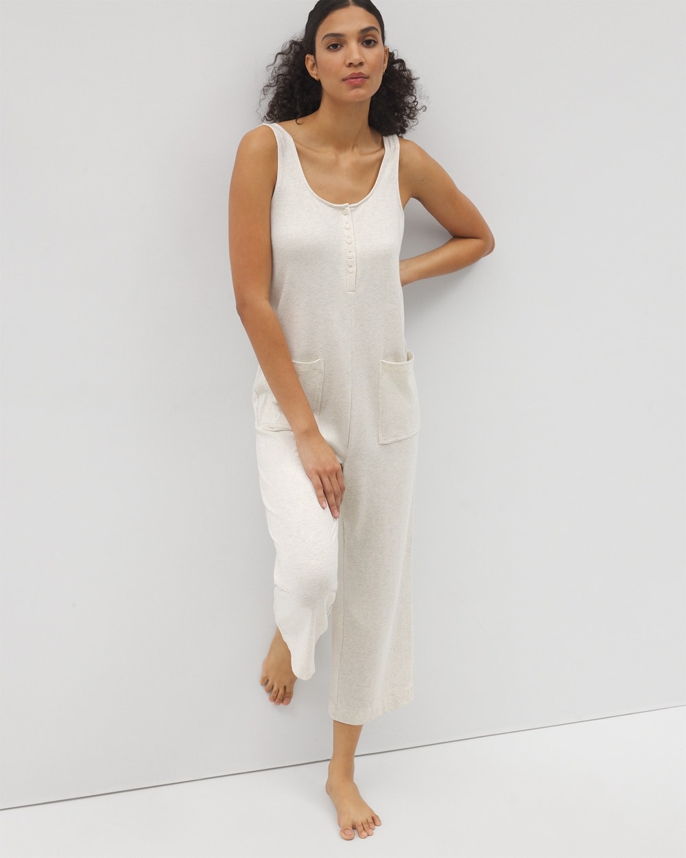Soma Women's Cotton Henley Jumpsuit In Tan Size 2xl |  In Heather Crystal