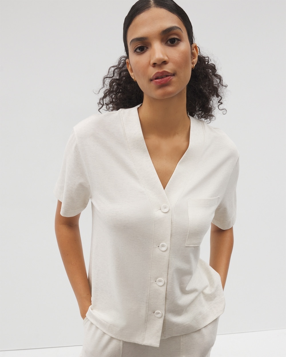 Soma Women's Cotton Button-front Pajama Top In Tan Size Xl | Mother's Day Pajamas In Heather Crystal