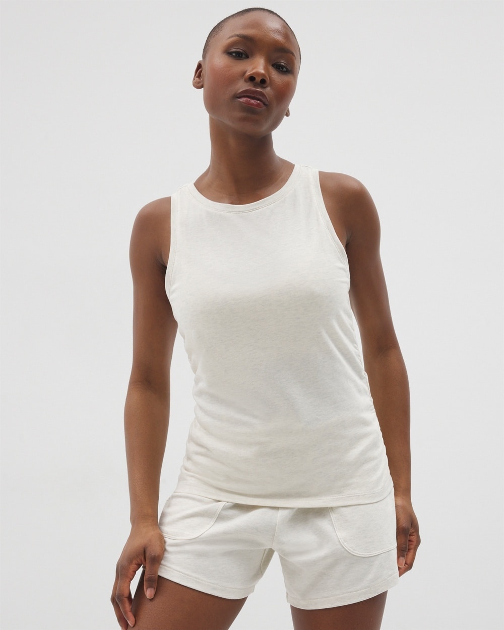 Soma Women's Cotton Ruched Pajama Tank Top In Tan Size Large | Mother's Day Pajamas In Heather Crystal