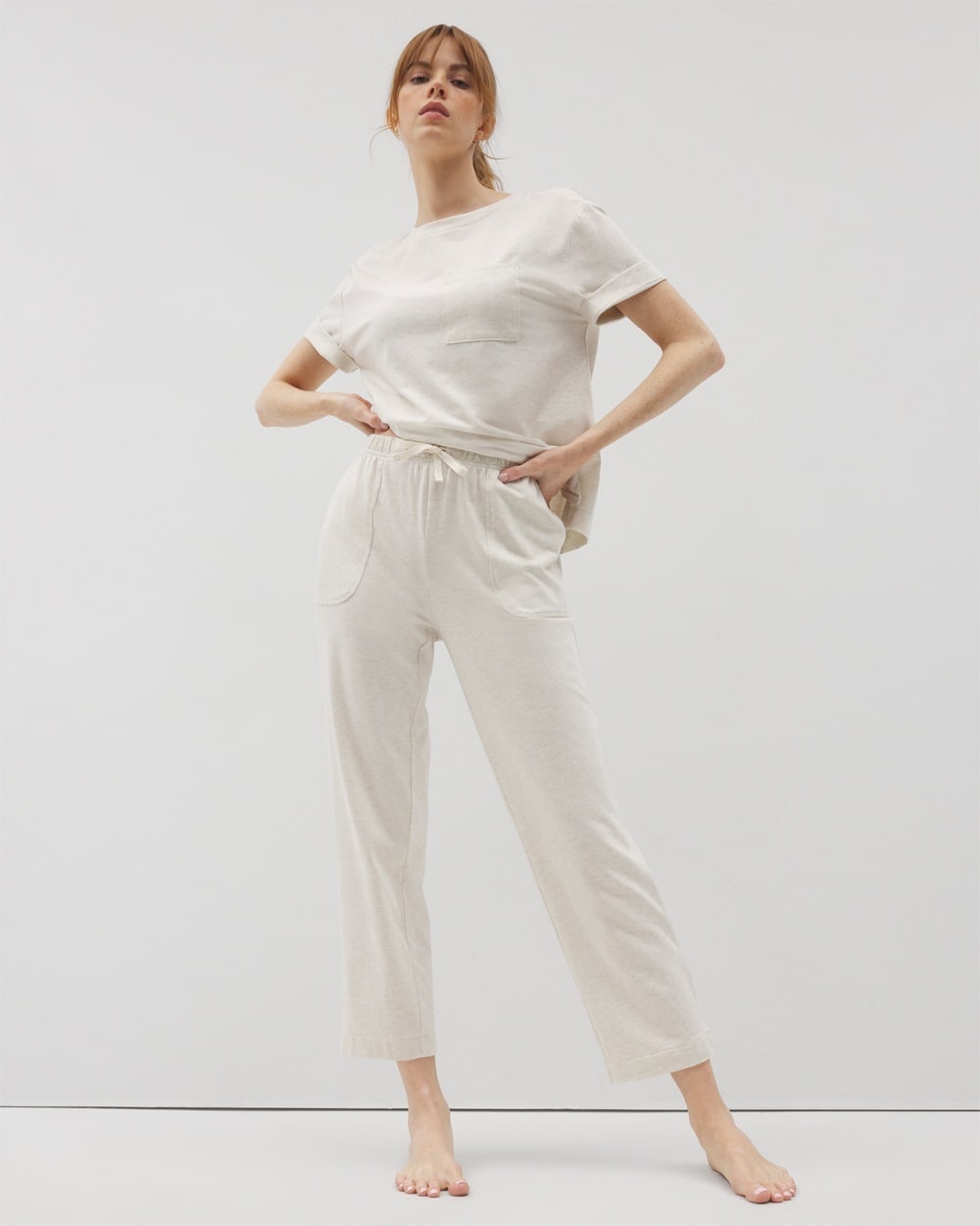 Soma Women's Cotton Crop Pajama Pants In Tan Size Small | Mother's Day Pajamas In Heather Crystal