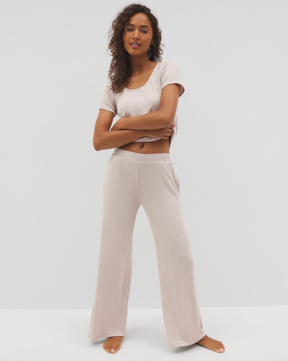 Lightweight Rib Knit Wide Leg Pajama Pants