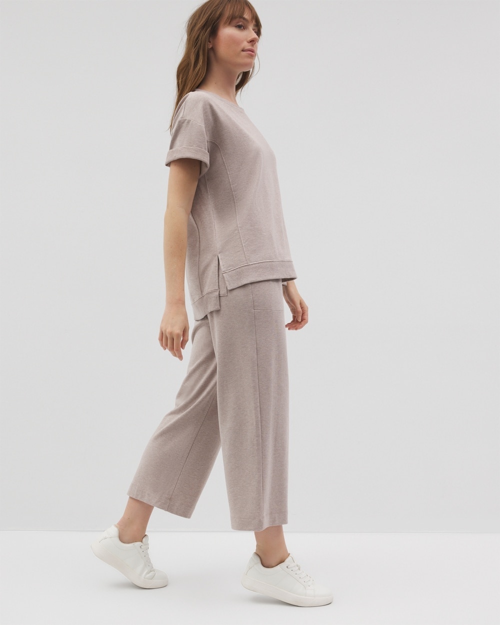 Soma Women's Essential Terry Wide Leg Crop Pants In Brown Size Large | Gifts For Mom In Heather Mink