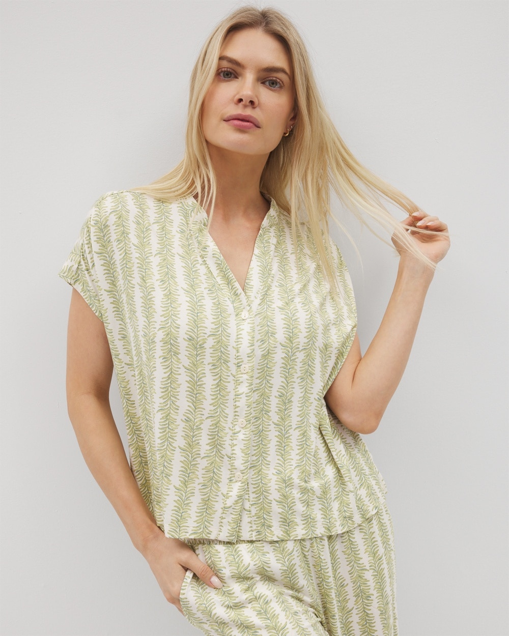 Cool Nights Mandarin Collar Short Sleeve Pajama Top