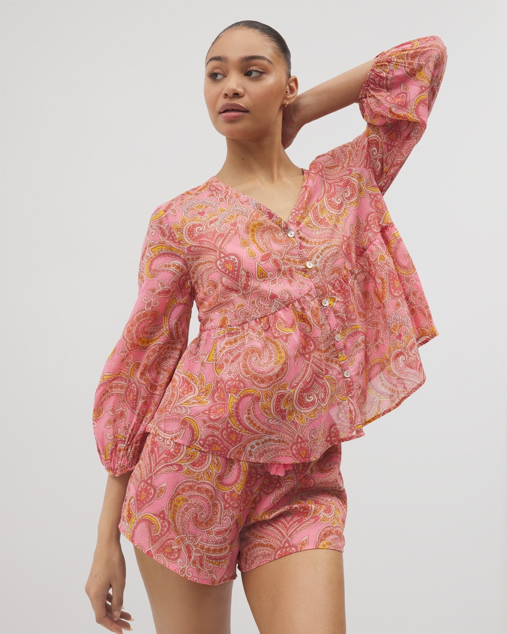 Cotton Voile Long Sleeve Pajama Top