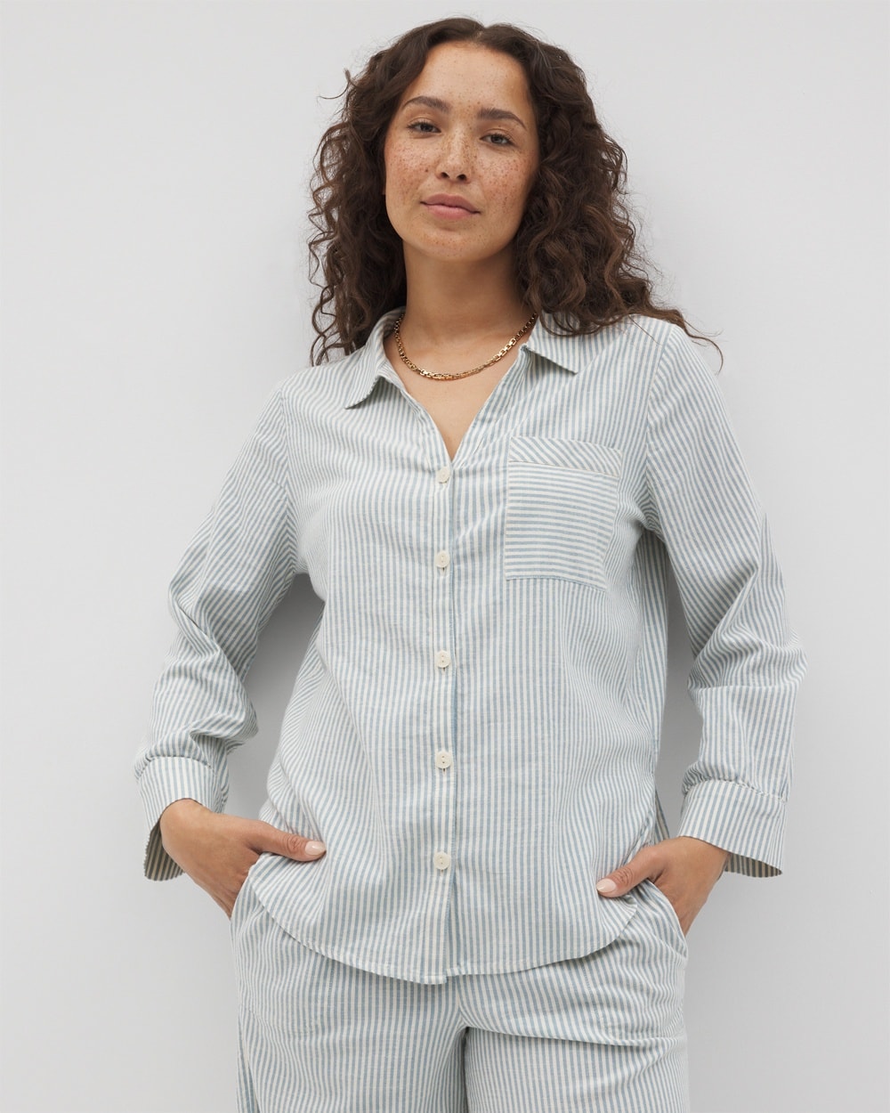 Beach Cotton Long Sleeve Button-Up