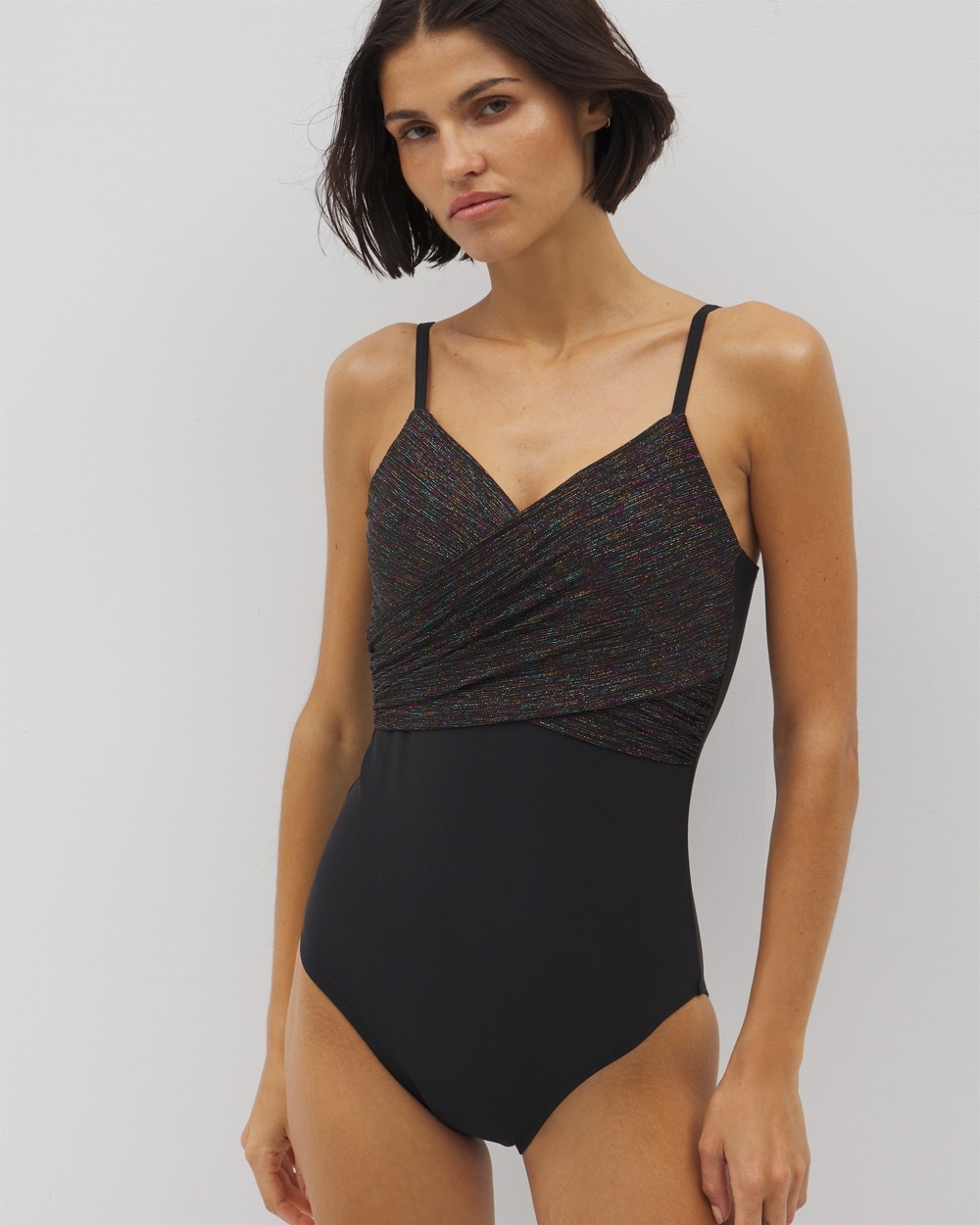 Beyond Control Bright Lurex Draped Over the Shoulder One-Piece