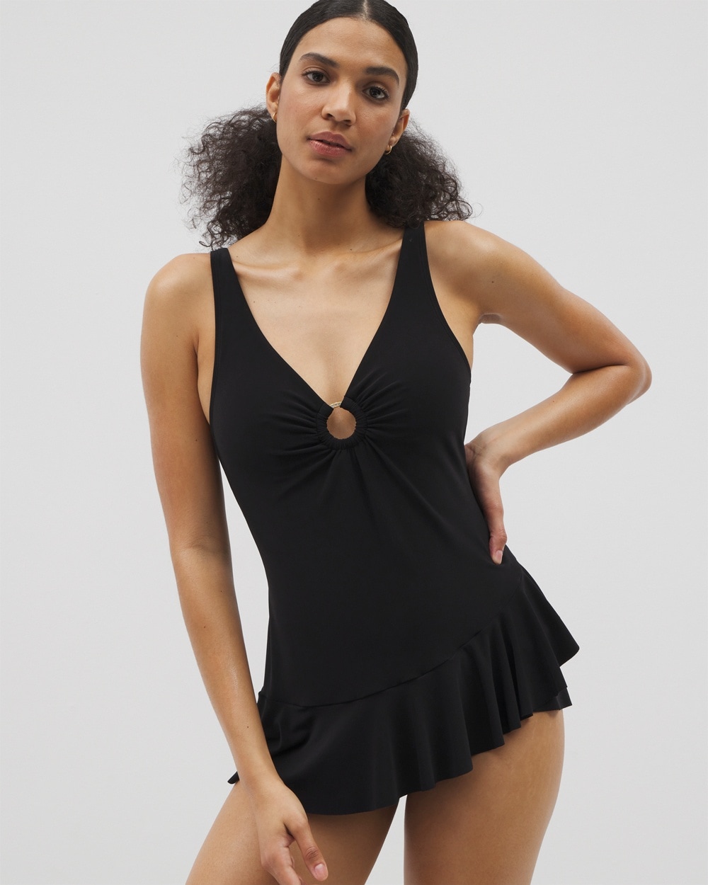 Beyond Control Solid Essentials Ruffle Swim Dress