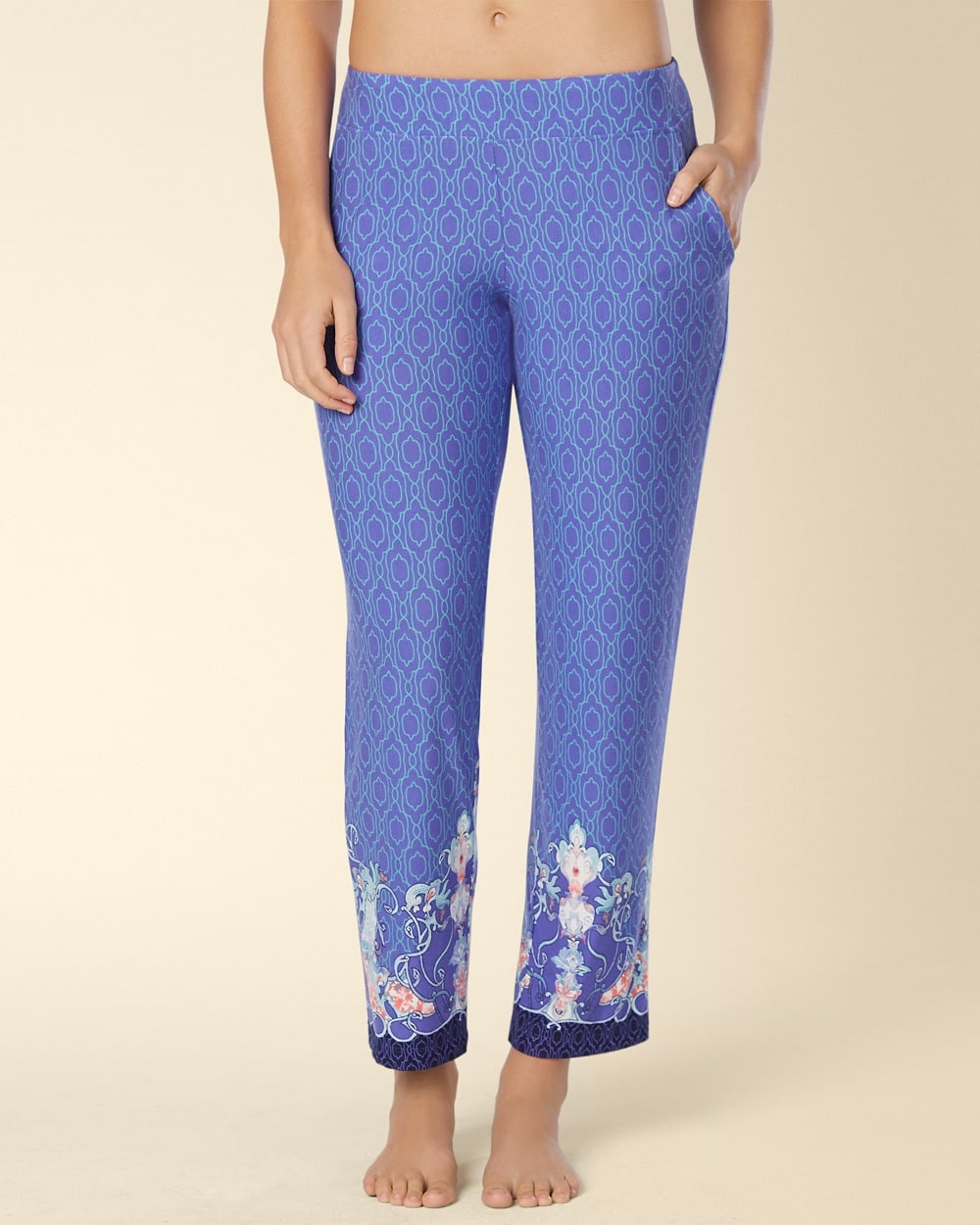 Embraceable Cool Nights Ankle Pajama Pant Angelic Scroll Border