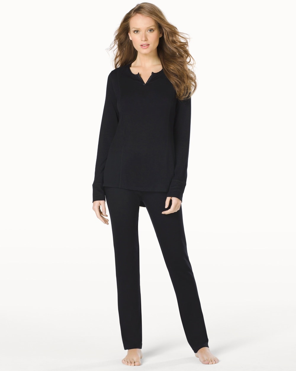 Cozy Fleece Long Sleeve Pajama Set Black