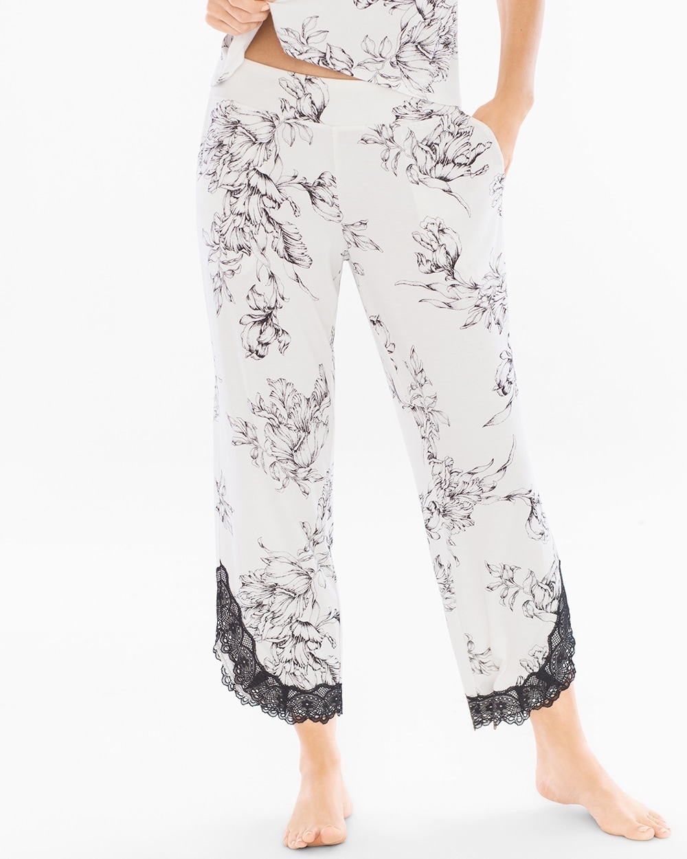 Cool Nights Lace Trim Ankle Pajama Pants Ethereal Ivory