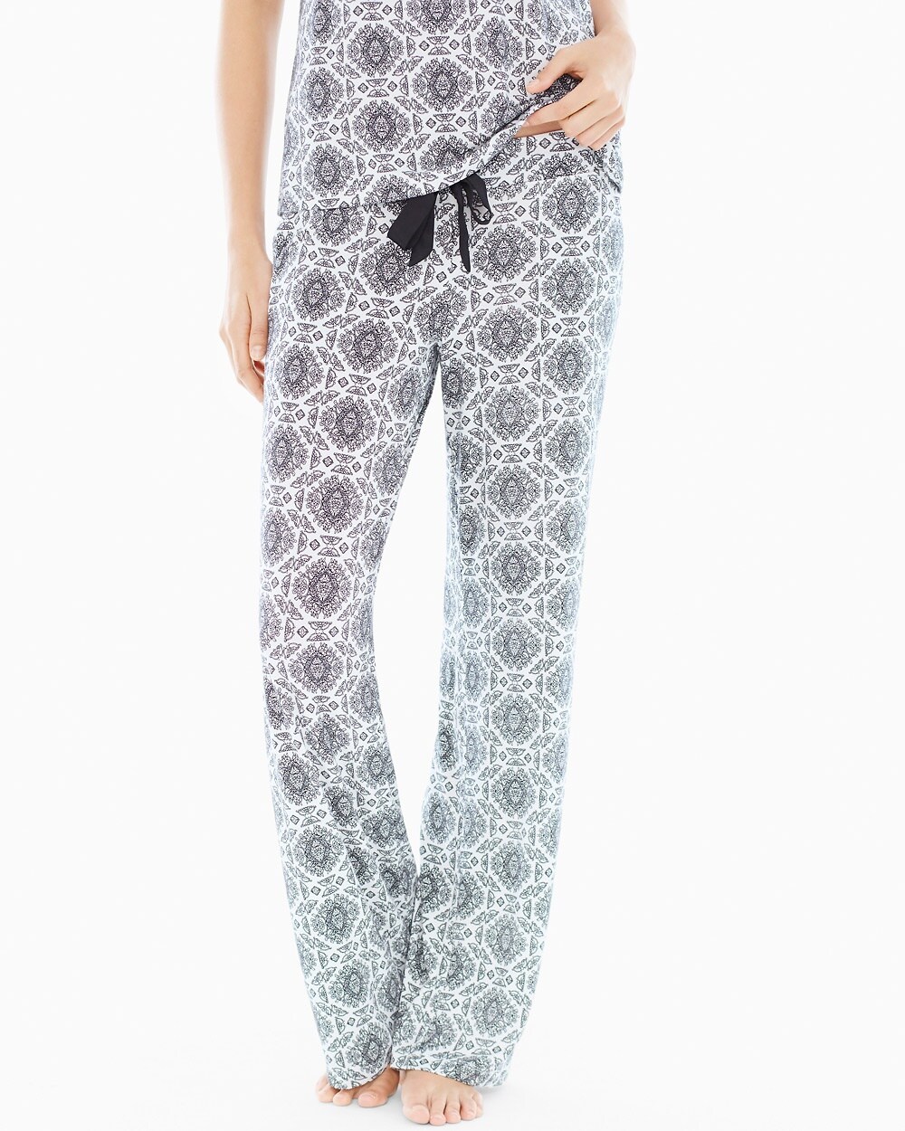 Embraceable Cool Nights Pajama Pants Tall Inseam Ornate Tile Geo Ivory