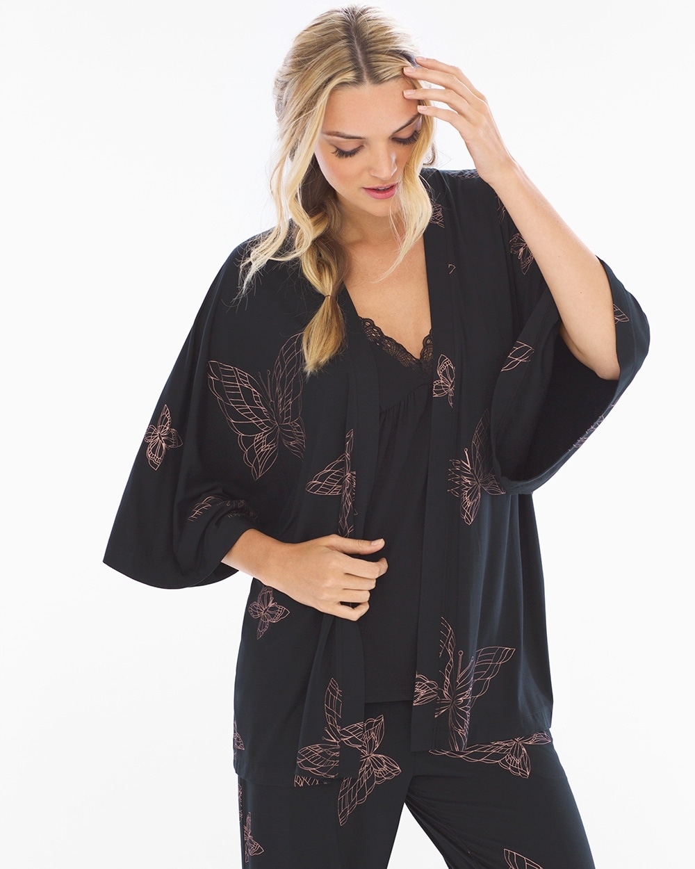 Cool Nights Kimono Pajama Wrap Butterfly Large Black
