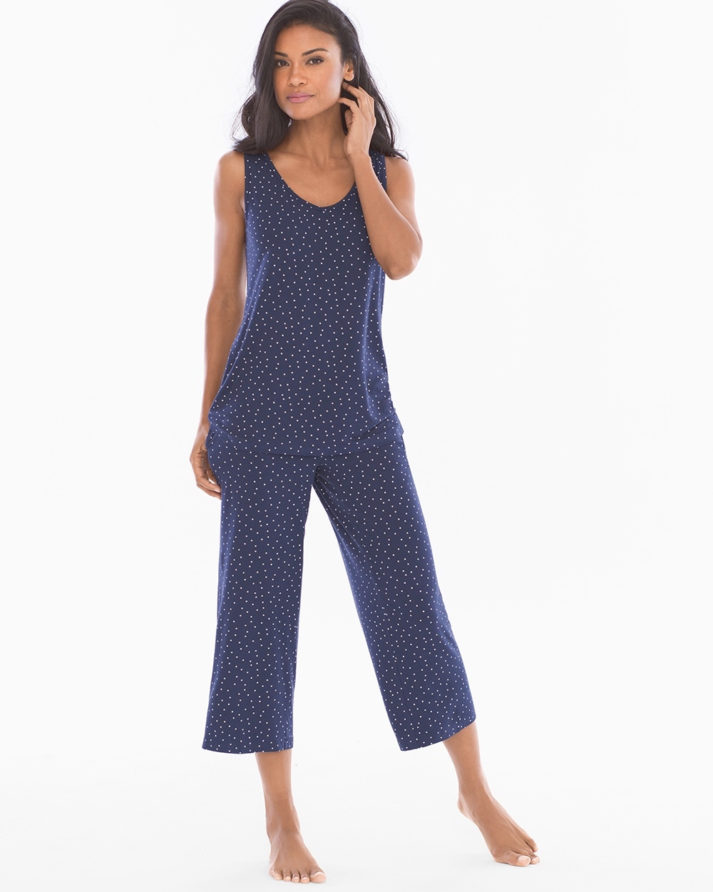 Cool Nights Tank/Crop Pants Pajama Set Festivity Dot Navy