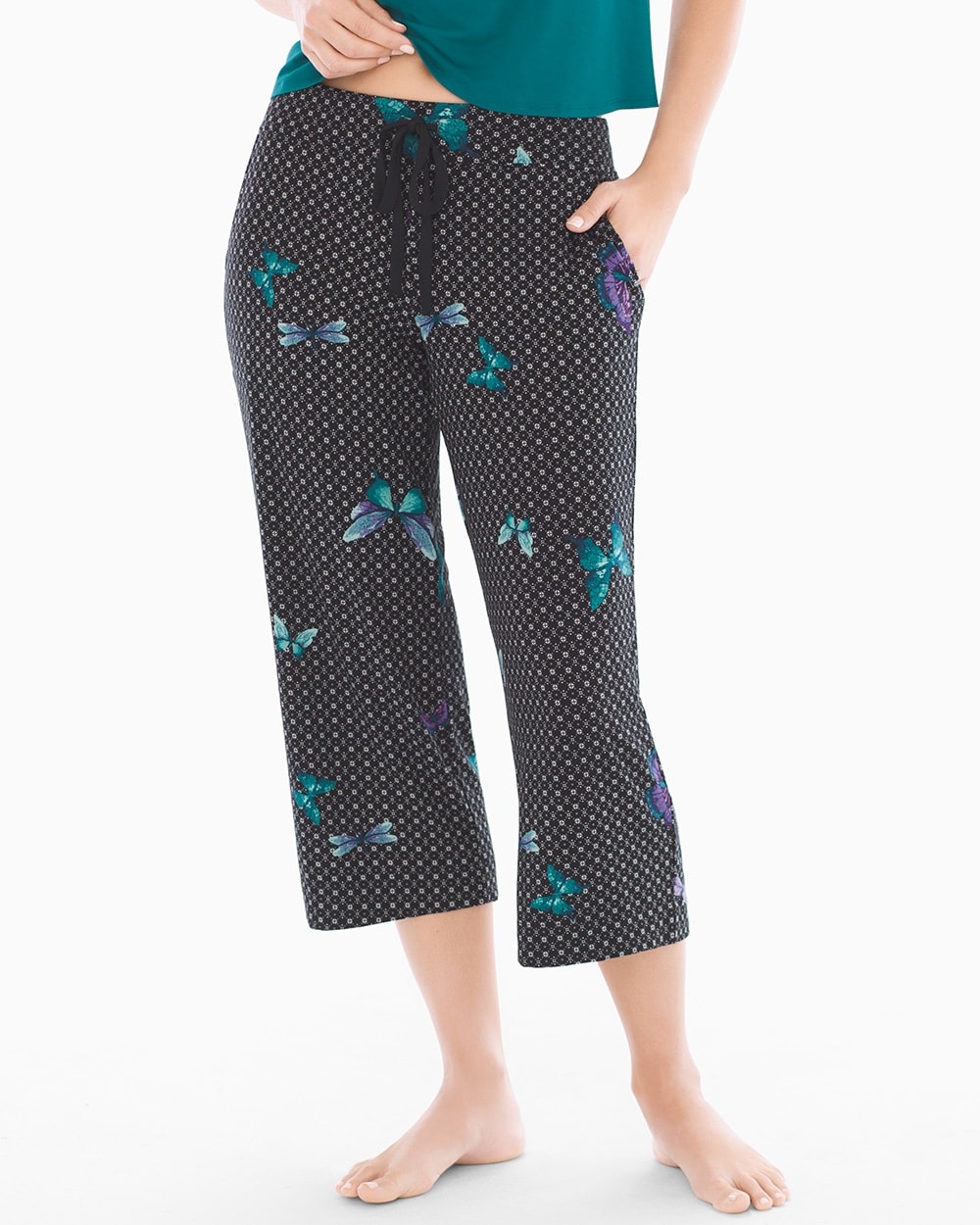 Cool Nights Crop Pajama Pants Exotic Butterfly Black