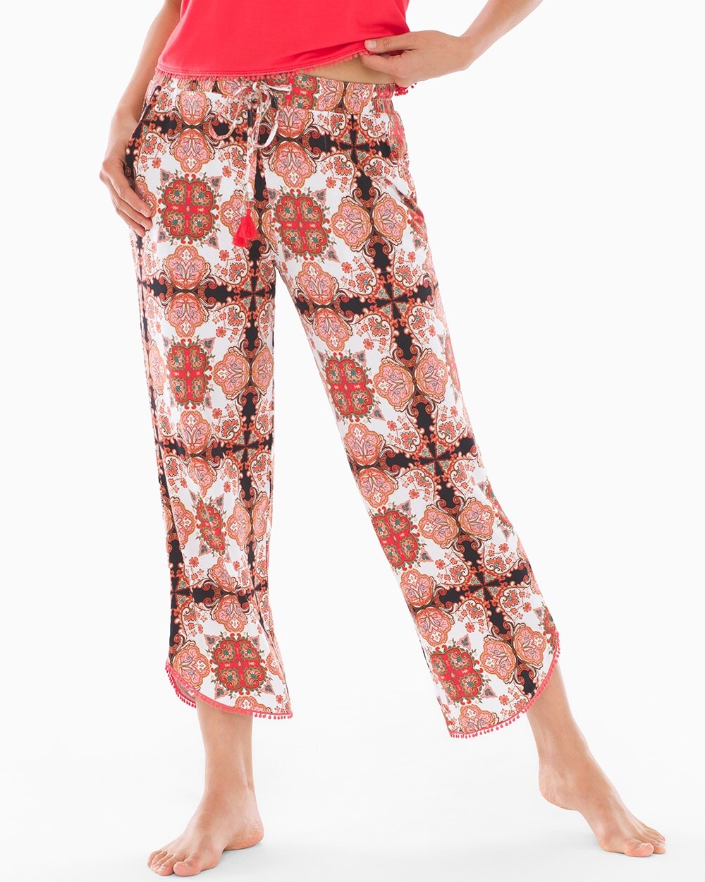 Cool Nights Tassel Crop Pajama Pants Medallion Boho