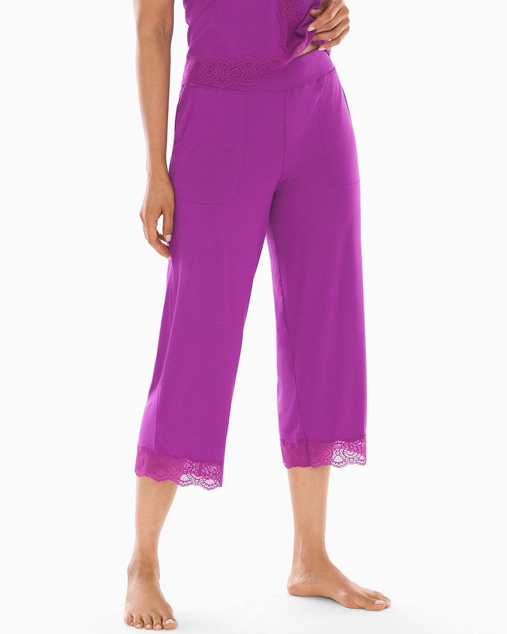 Cool Nights Lace Trim Crop Pajama Pants Sparkling Grape