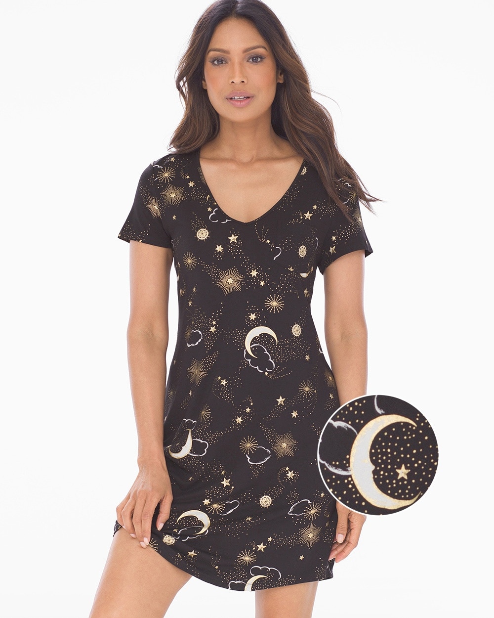 Cool Nights Short Sleeve Sleepshirt Mystical Moons Black - Soma