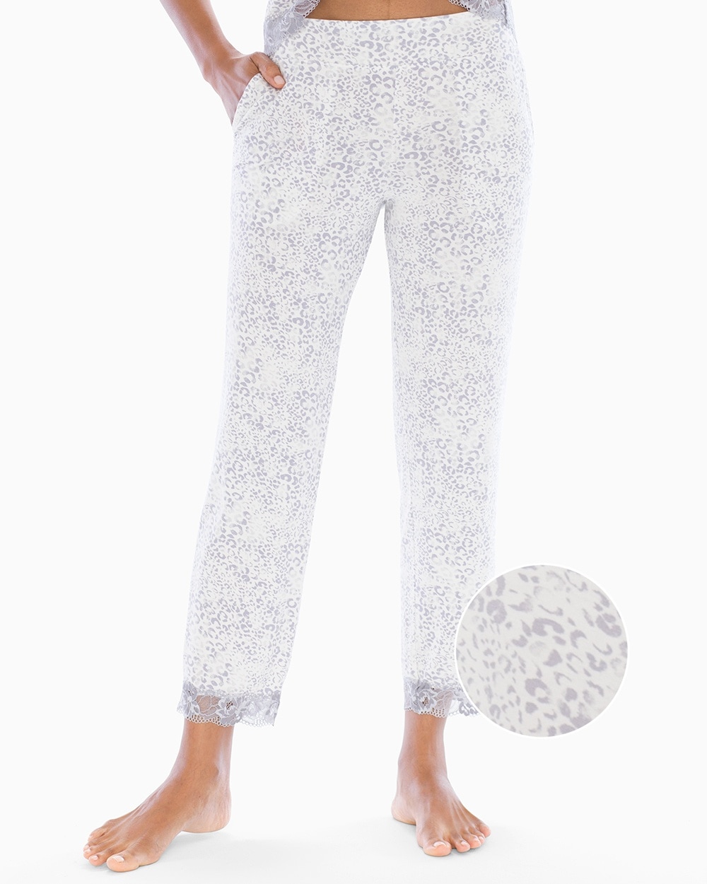 Cool Nights Signature Lace Ankle Pajama Pants Edge Texture Ivory