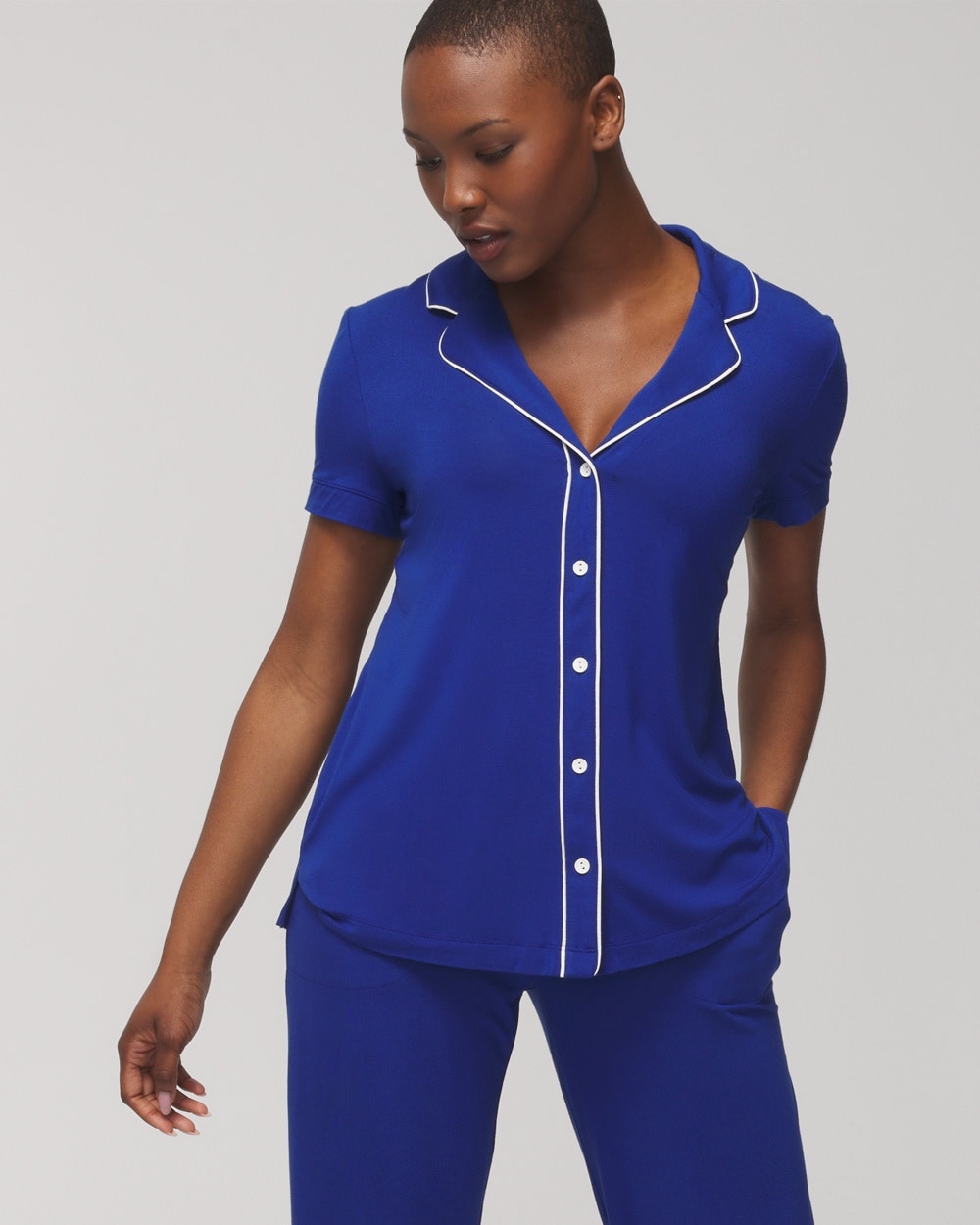 Soma Women's Cool Nights Solid Short Sleeve Notch Collar In Royal Blue Size Small |  In Majesty Blue