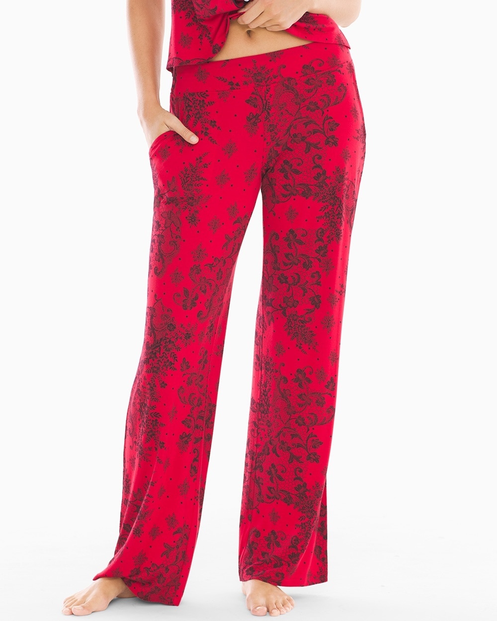 Cool Nights Pajama Pants Fine Lace Festive Red