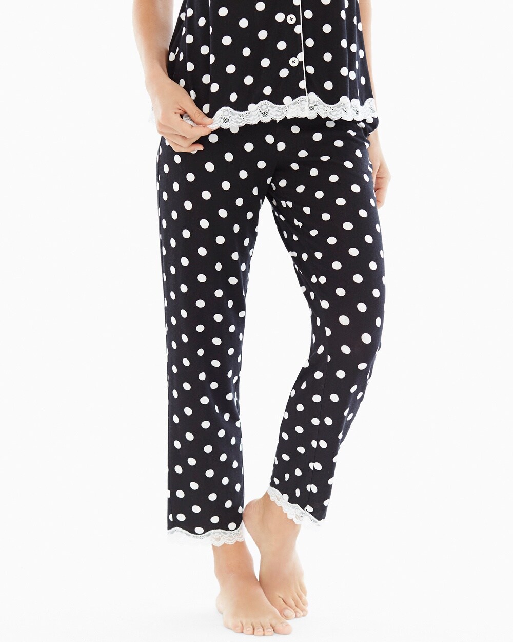Embraceable Cool Nights Lace Trim Ankle Pajama Pants Fab Dot Black