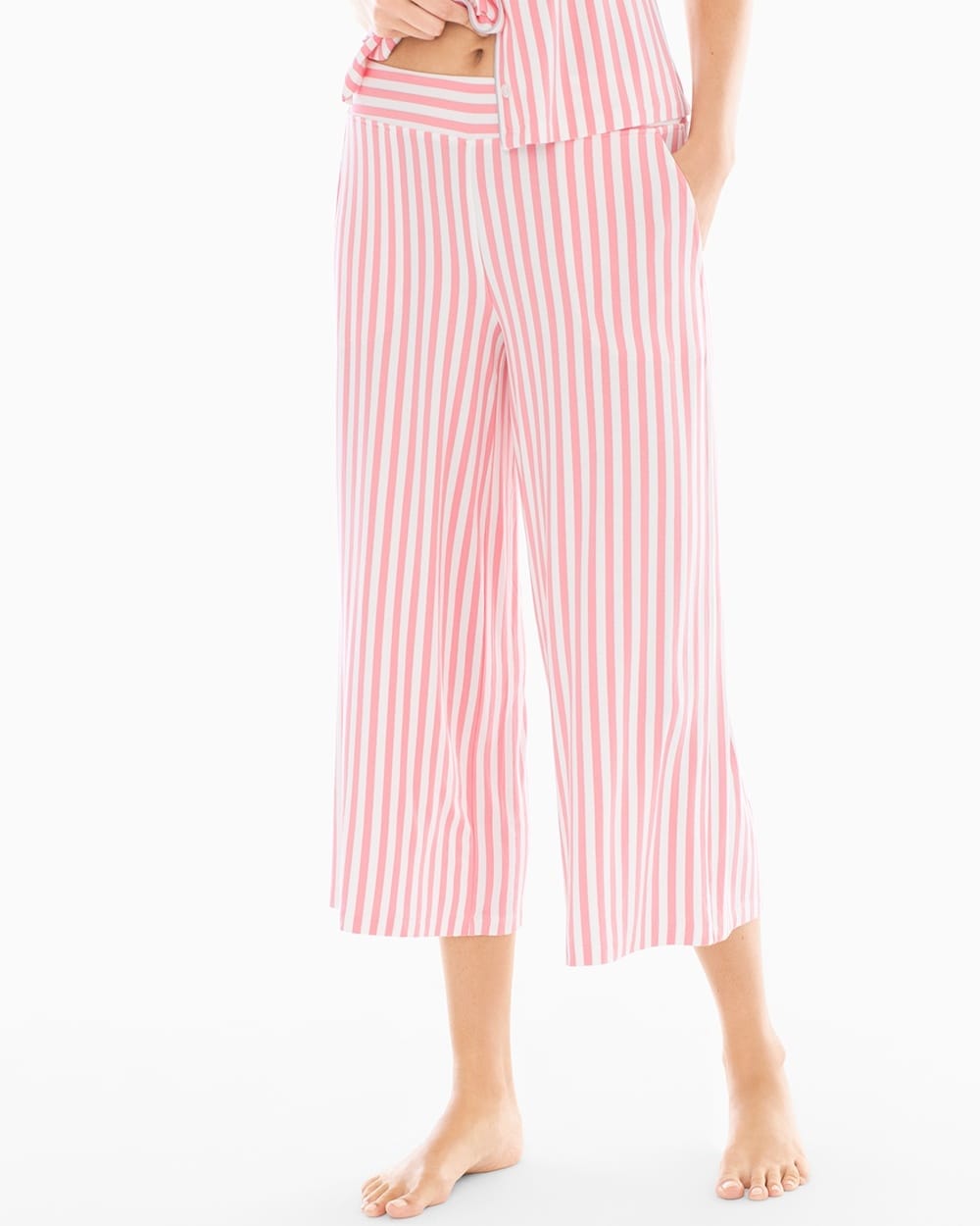 Cool Nights Full Pajama Crop Pants Relaxed Stripe Pink Icing