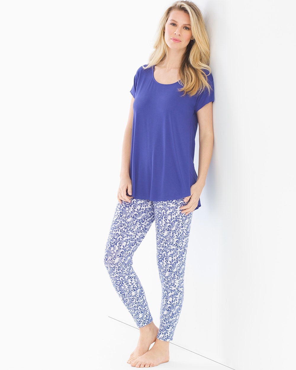 Cool Nights Short Sleeve Pajama Set Wander Scroll Royal