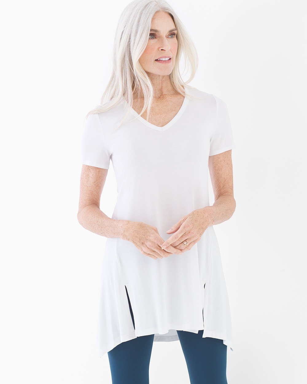 Style Essentials Soft Jersey Short Sleeve Tunic Tee Bright White