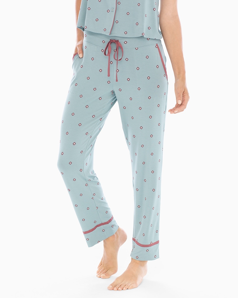 Cool Nights Satin Trim Ankle Pajama Pants Novel Dot Slated