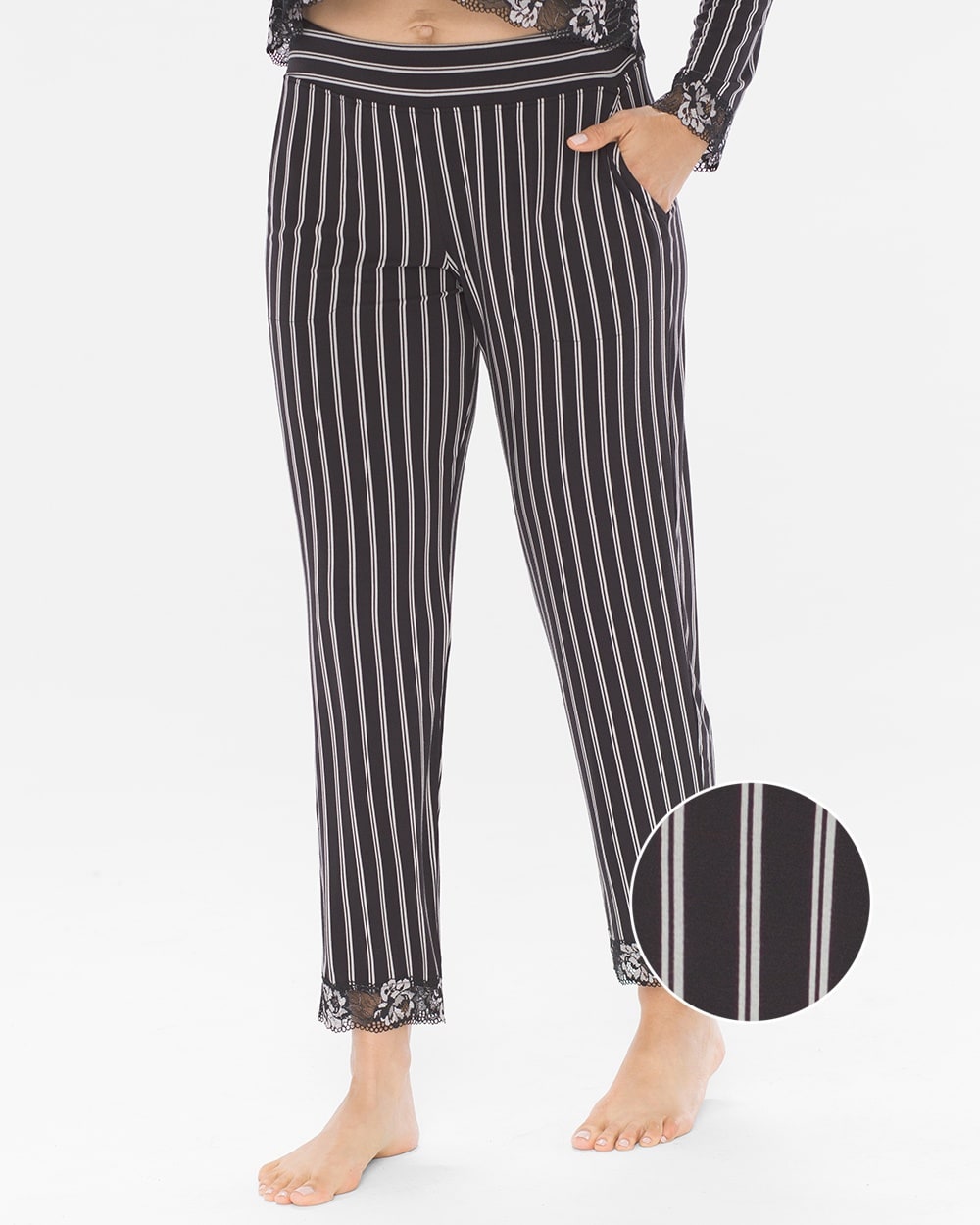Cool Nights Signature Lace Ankle Pajama Pants Glorious Stripe Black
