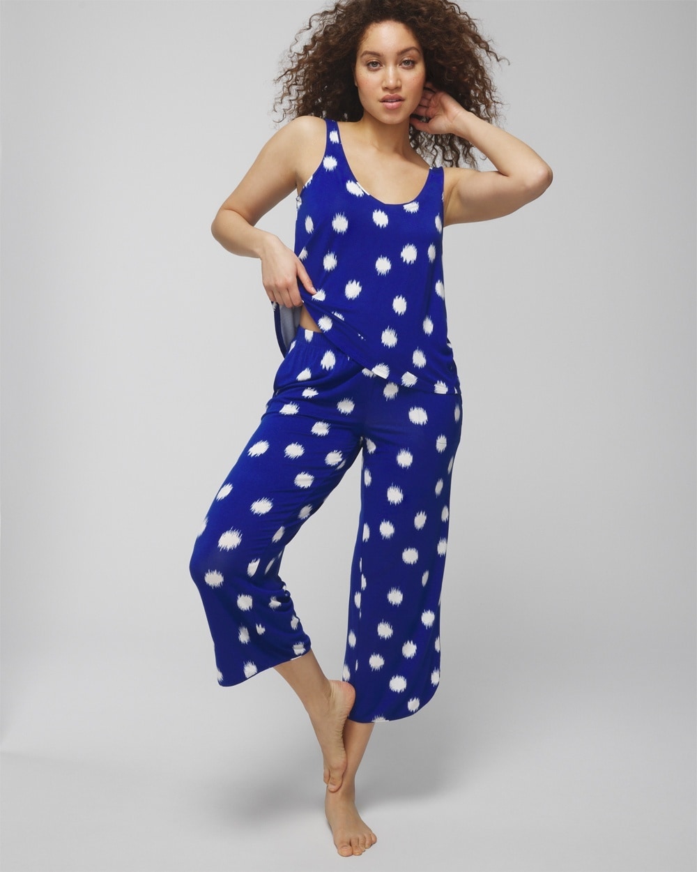 Soma Women's Cool Nights Cropped Pajama Pants In Madras Dot Grand Majesty Size Medium |