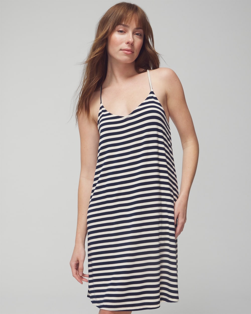 Shop Soma Women's Cool Nights Strappy Night Gown In Capri Stripe H White Smk Size Xs |