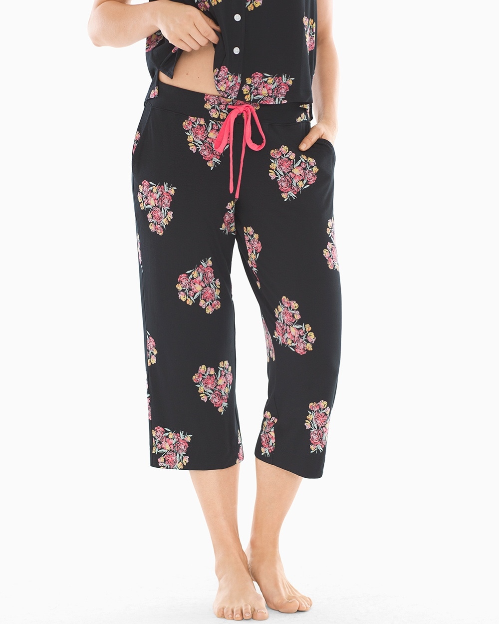 Cool Nights Crop Pajama Pants Bouquet Black