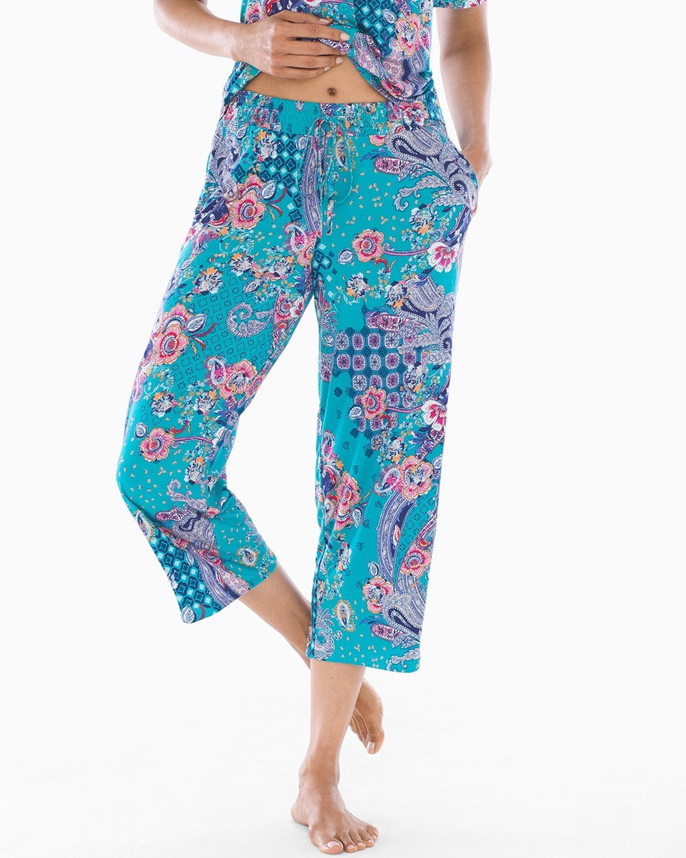 Cool Nights Smocked Waist Crop Pajama Pants Paisley Melange