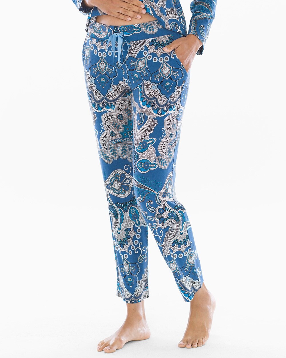 Cool Nights Grosgrain Trim Ankle Pajama Pants Meandering Paisley