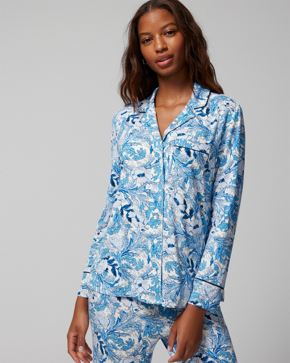Cool Nights Long-Sleeve Notch Collar Pajama Top