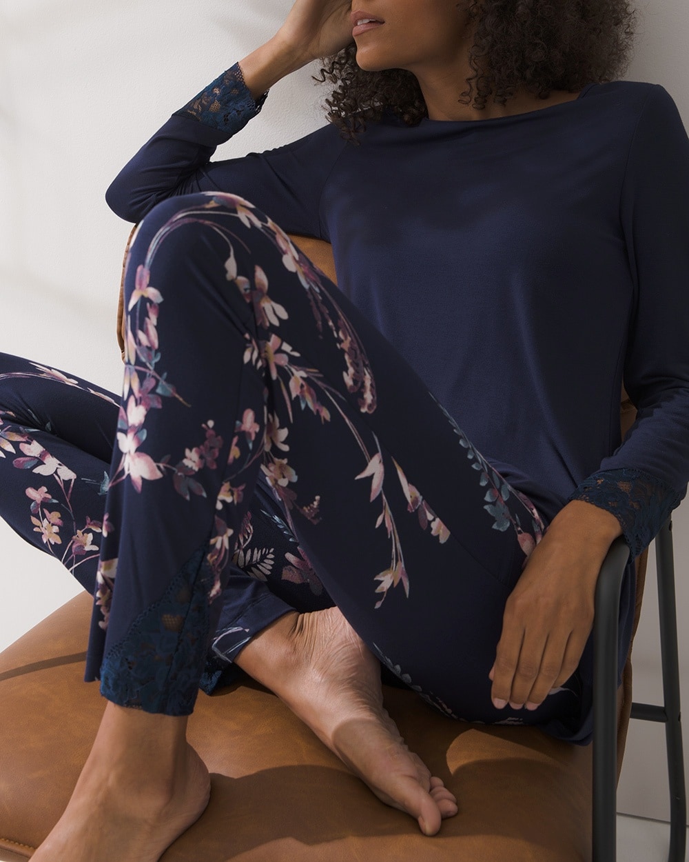Cool Nights Lace Trim Long Sleeve Ankle Pajama Set