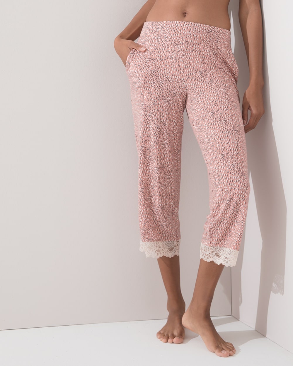 Cool Nights Lace Trim Crop Pajama Pants