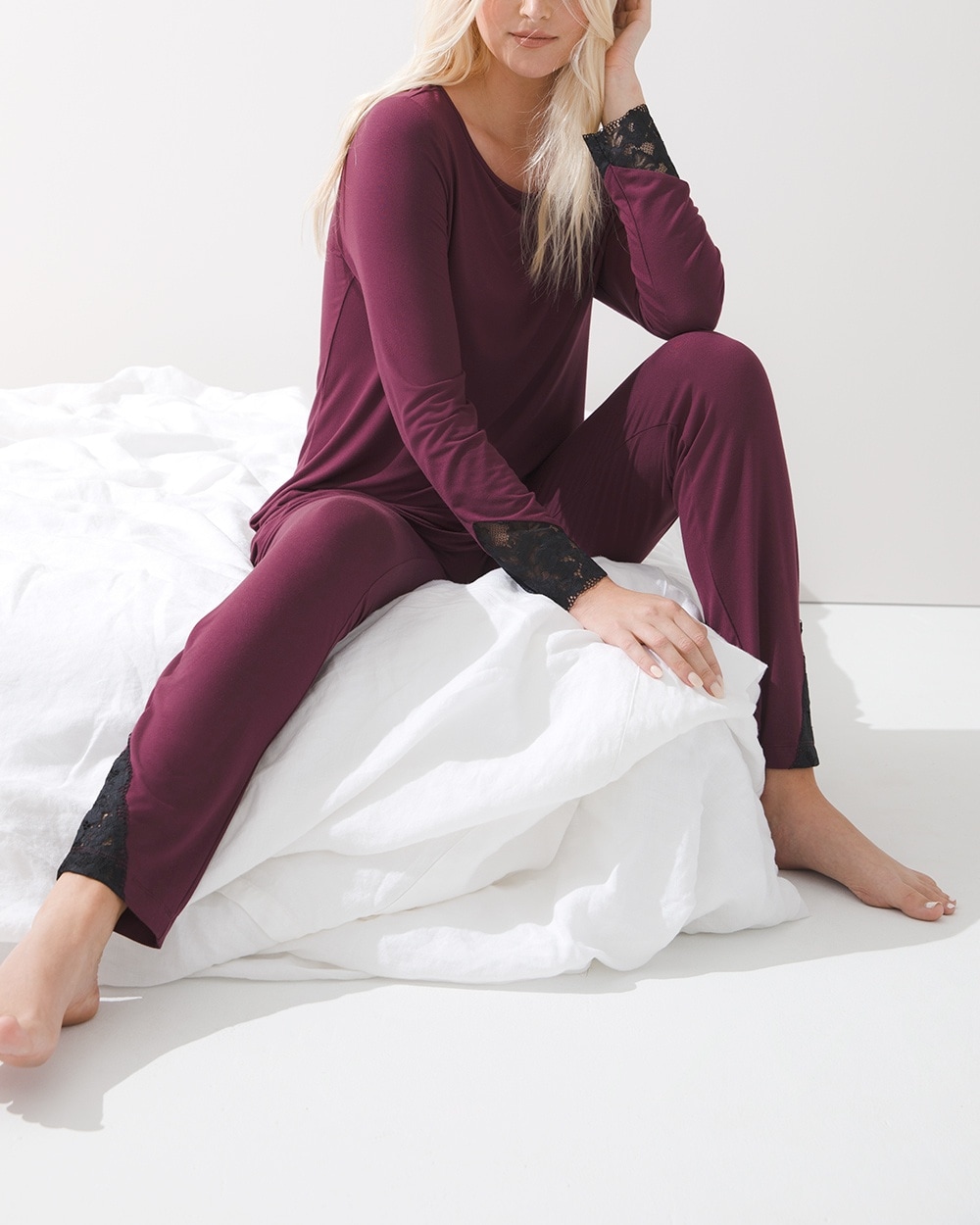 Cool Nights Lace Trim Long Sleeve Ankle Pajama Set