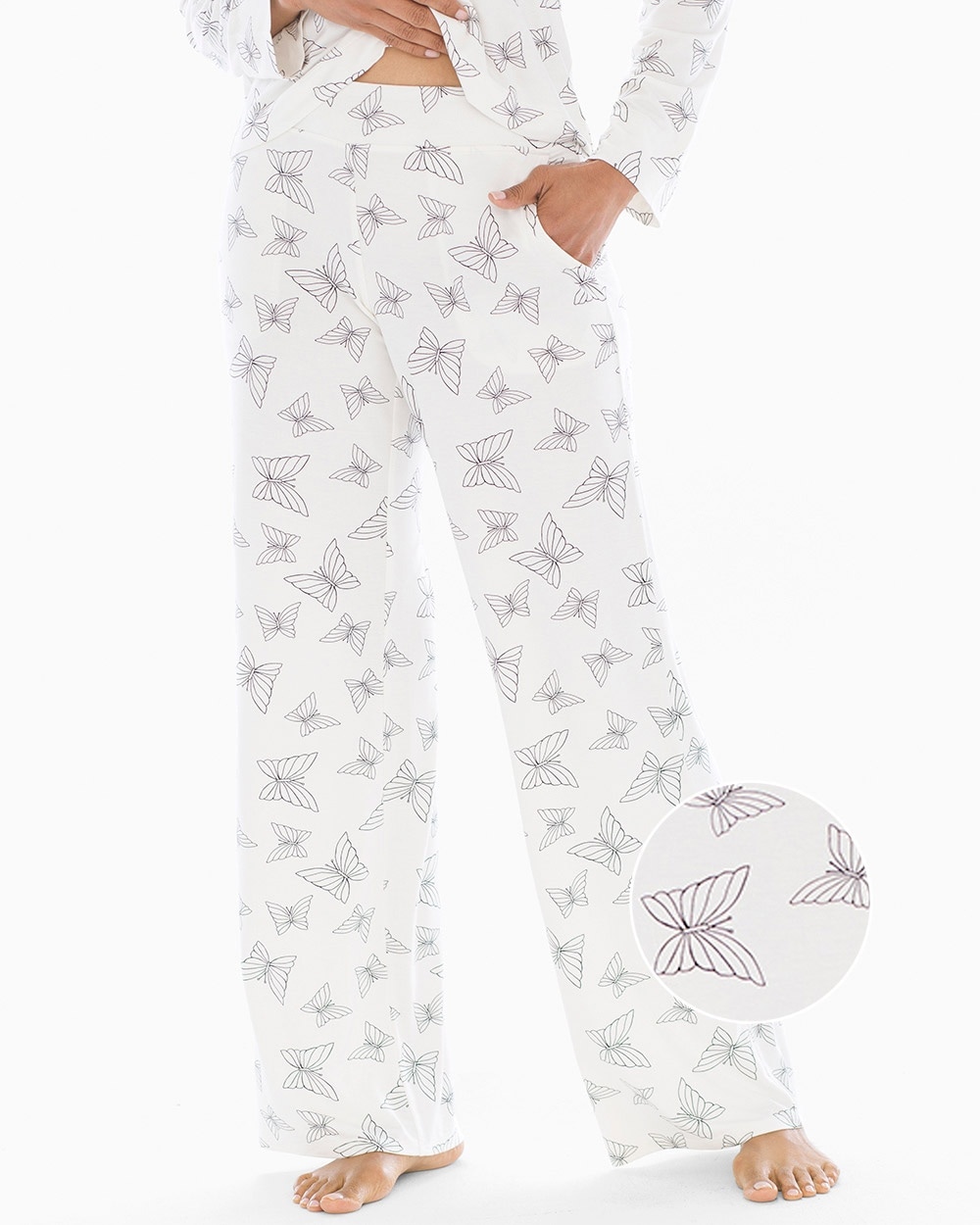 Cool Nights Pajama Pants Happy Butterfly Ivory