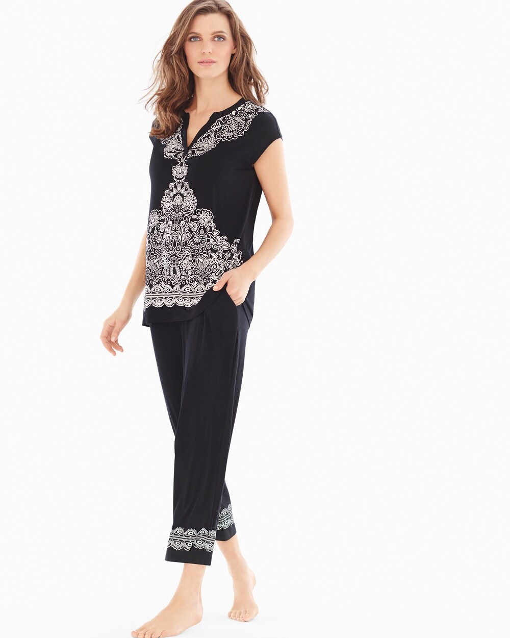 Pop Over Pajama Top Delft Black Placement - Soma