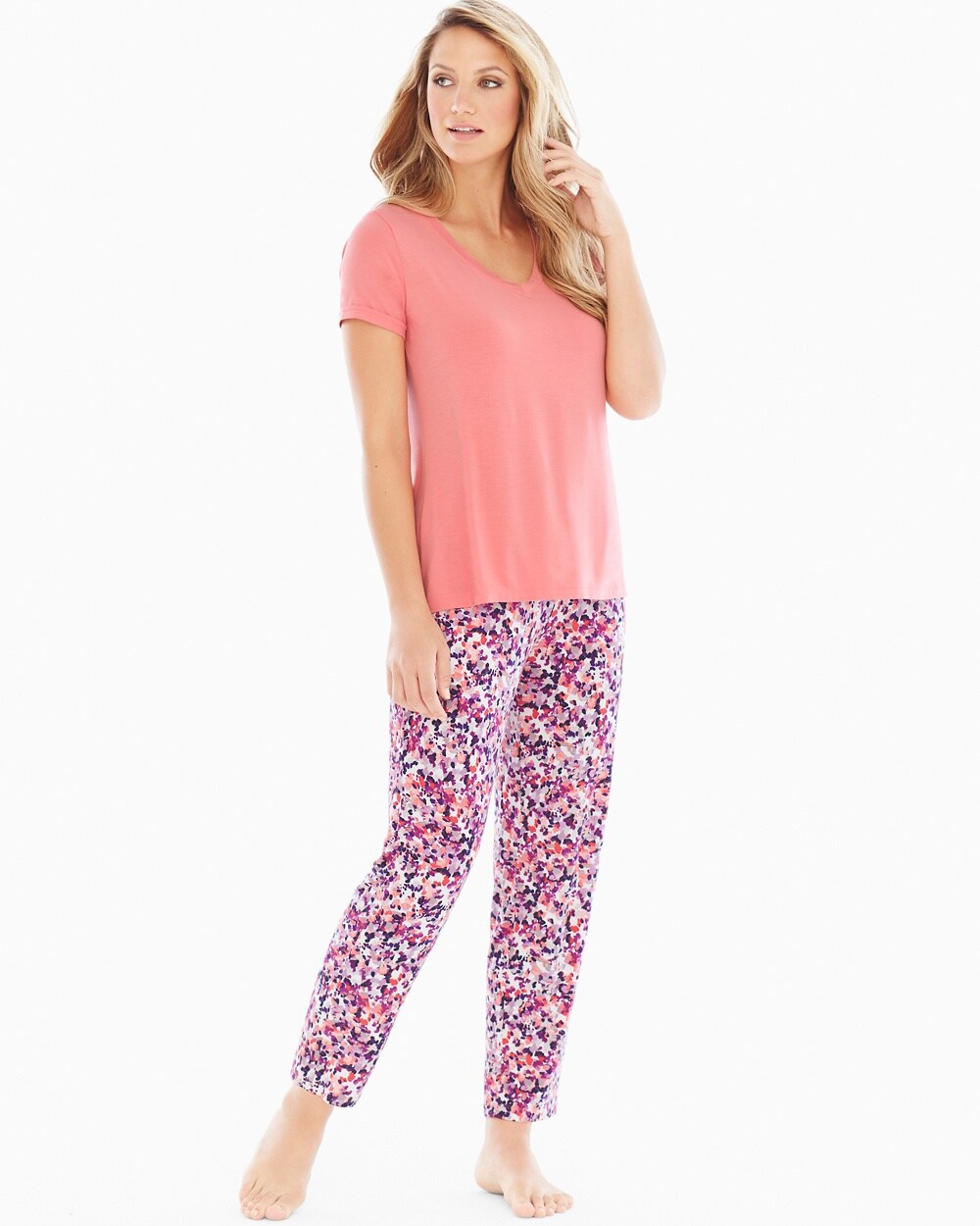 Cool Nights Ankle Pants Pajama Set Speckled Coral Hype