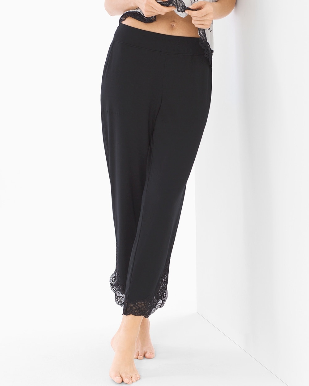 Cool Nights Lace Trim Ankle Pajama Pants Black - Soma