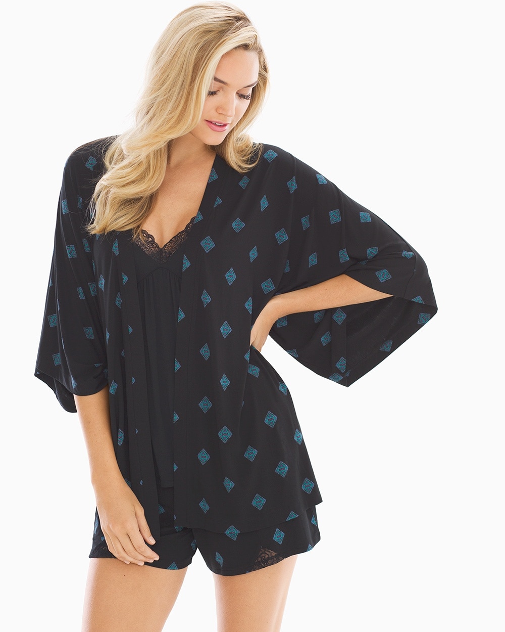 Cool Nights Kimono Pajama Wrap Grand Geo Black