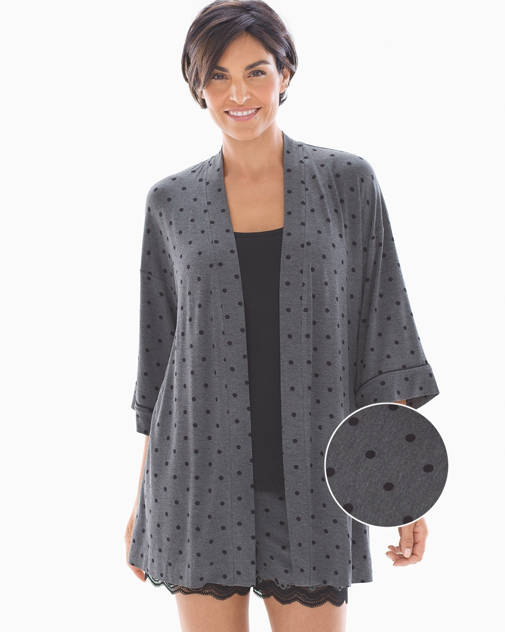 Cool Nights Open Front Pajama Wrap Winsome Dot Heather Quartz