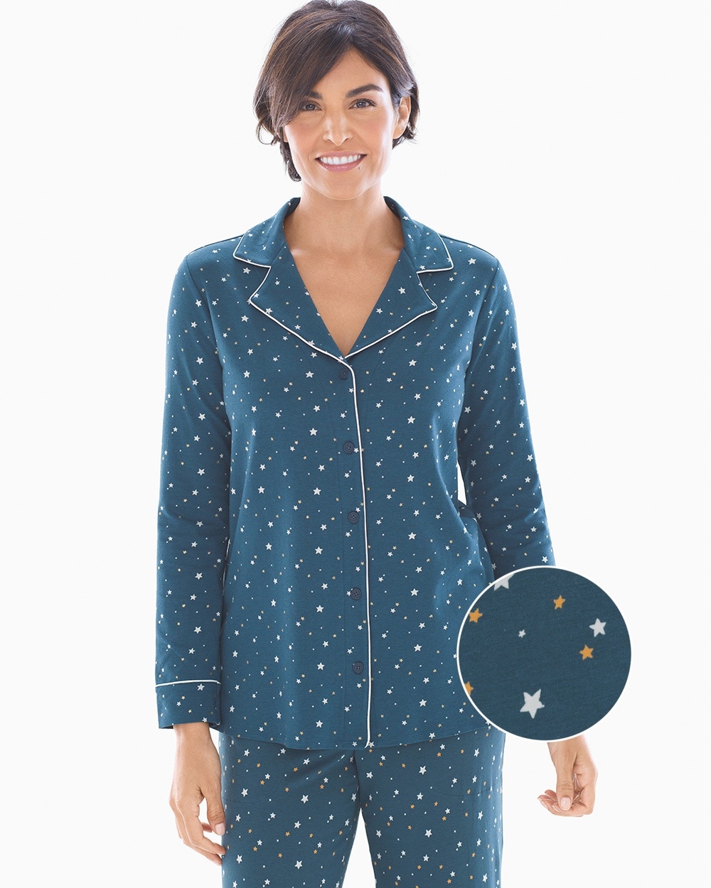 Embraceable Long Sleeve Notch Collar Pajama Top Celestial Shadow Blue